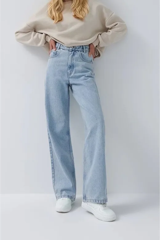Exporanto TYC00700170549 Kira 90's Açık Kar Likralı Süper Yüksek Bel Salaş Jean Pantolon. (Süper Yüksek.) Wide Leg.