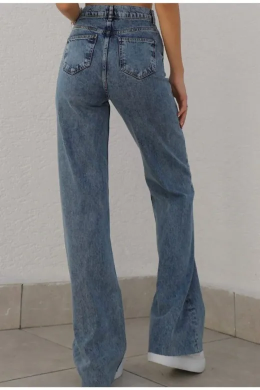 Exporanto TYC00700170668 Fashion Nova Likralı Salaş Kadın Orta Kar Mavi Süper Yüksek Bel Salaş Paça Denim Kot Pantolon