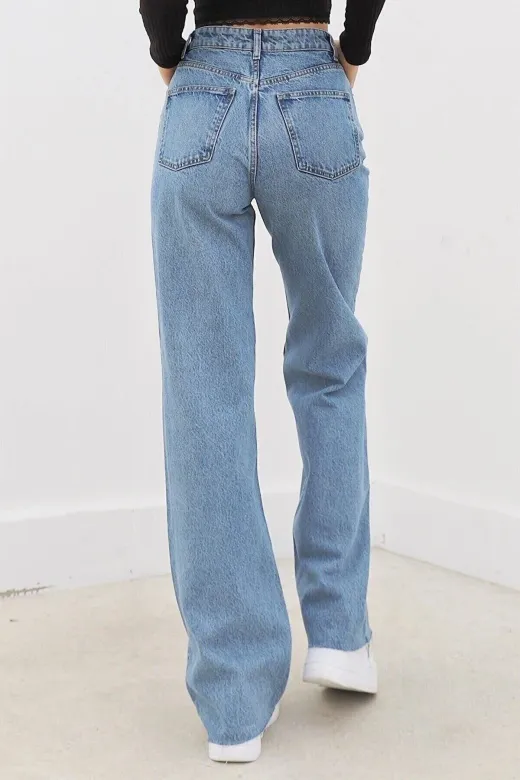 Exporanto TYC00700171408 Linda Likralı 90's Kadın Mavi Kar Süper Yüksek Bel Salaş Paça Denim Kot Palazzo Pantolon