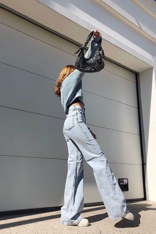 Exporanto TYC00700172680 Buz Kar Likralı Süper Yüksek Bel Salaş Jeans Palazzo Pantolon. (Süper Yüksek) Wide Leg