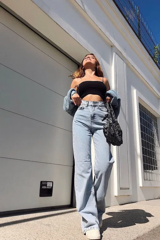 Exporanto TYC00700172680 Buz Kar Likralı Süper Yüksek Bel Salaş Jeans Palazzo Pantolon. (Süper Yüksek) Wide Leg