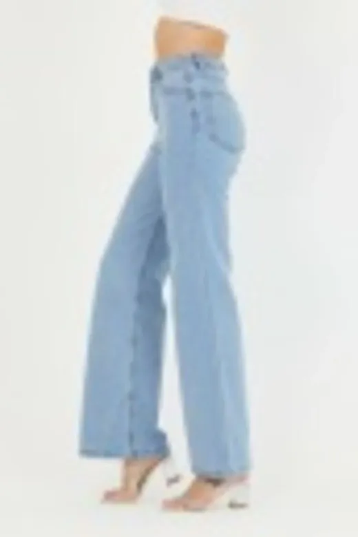 Exporanto TYC00700180357 Buz Mavisi Power Likralı Süper Yüksek Bel Salaş Jeans Palazzo Pantolon