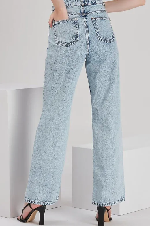 Exporanto TYC00700181528 Jasmin Extra Süper Yüksek S.o.l.m.a.z Buz Mavi Salaş Jeans Palazzo Pantolon Wintage Straight
