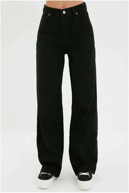 Exporanto TYC0132629133MSLSPACA-002 Siyah Likralı Süper Yüksek Bel Salaş Jeans Palazzo Pantolon. (Süper Yüksek.) Wide Leg.
