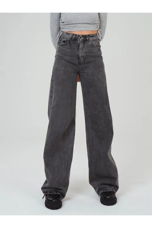 Exporanto TYC4OL4ECN170446536055249 Extra Yüksek Bel Salaş Paça Kadın Füme Kar Yıkama Denim Kot Pantolon