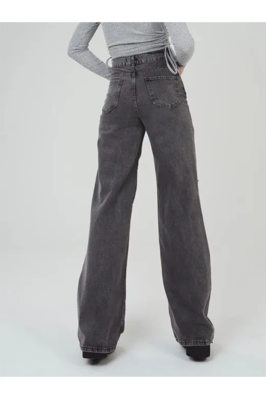 Exporanto TYC4OL4ECN170446536055249 Extra Yüksek Bel Salaş Paça Kadın Füme Kar Yıkama Denim Kot Pantolon