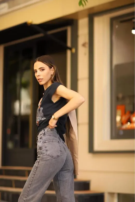Exporanto TYC8P794ZN169874923084729 Paris Kadın Füme Kar Yıkama Extra Yüksek Bel Salaş Paça Denim Kot Pantolon