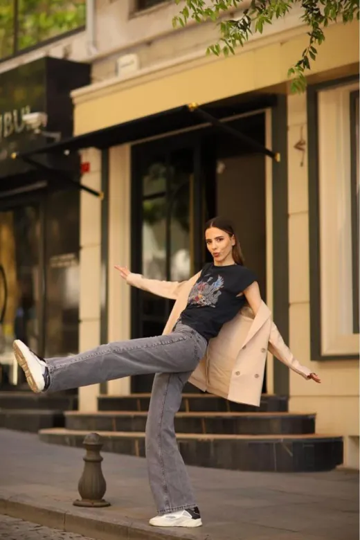 Exporanto TYC8P794ZN169874923084729 Paris Kadın Füme Kar Yıkama Extra Yüksek Bel Salaş Paça Denim Kot Pantolon