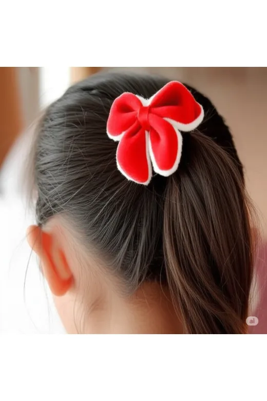 FAMEMUS ACCESSORY 0020032 Kadife Kırmızı Fiyonk Toka Doğum Günü Ve Hediyelik Ve Aksesuar