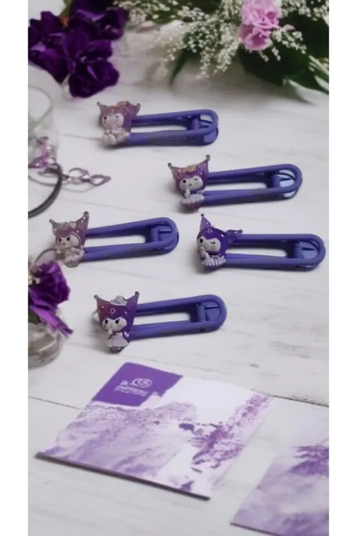 FAMEMUS ACCESSORY 0020060 Sevimli Kuromi Temalı Mor Toka Seti – 5'li
