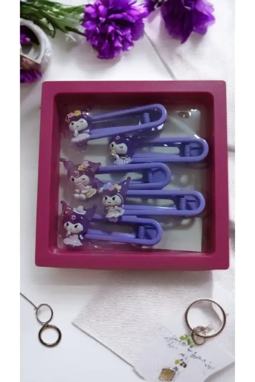 FAMEMUS ACCESSORY 0020060 Sevimli Kuromi Temalı Mor Toka Seti – 5'li