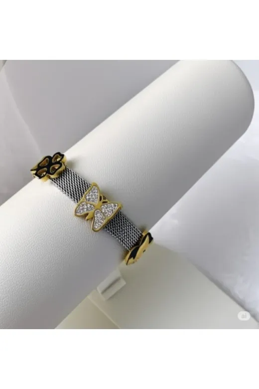 FAMEMUS ACCESSORY 0040786 Kadın Metal Kordonlu Kelebek Ve Yonca Detaylı Bileklik
