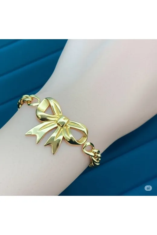FAMEMUS ACCESSORY 0040792 Sevgililer Ve Özel Günlere Fiyonklu Zincir Detaylı Kadın Bileklik