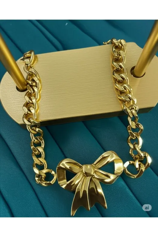 FAMEMUS ACCESSORY 0040792 Sevgililer Ve Özel Günlere Fiyonklu Zincir Detaylı Kadın Bileklik