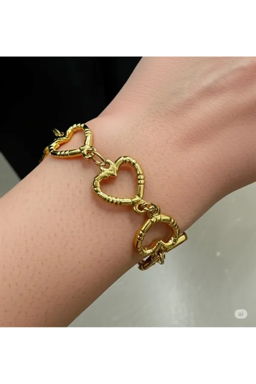 FAMEMUS ACCESSORY 0040793 Sevgililer Gününe Ve Özel Günlere Şık Kalp Ve Halka Detaylı Çelik Bileklik