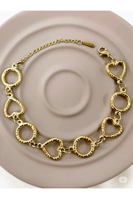FAMEMUS ACCESSORY 0040793 Sevgililer Gününe Ve Özel Günlere Şık Kalp Ve Halka Detaylı Çelik Bileklik