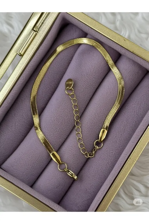 FAMEMUS ACCESSORY 0040796 Çelik Gold Yassı Zincir Bileklik