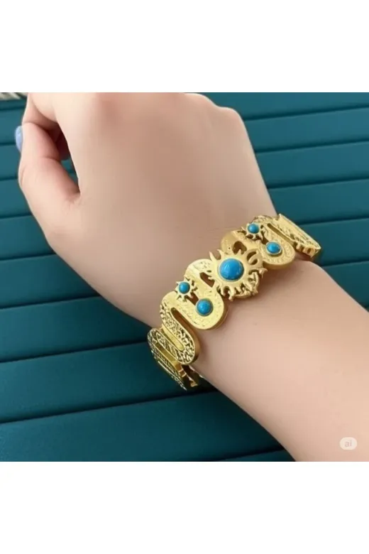 FAMEMUS ACCESSORY 0040891 Gold Renkli Turkuaz Taş Detaylı Kadın Bileklik