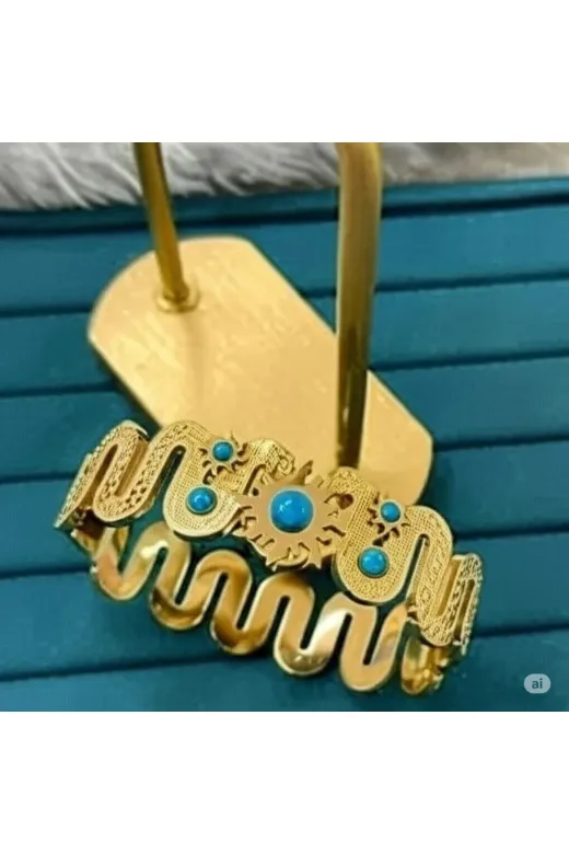 FAMEMUS ACCESSORY 0040891 Gold Renkli Turkuaz Taş Detaylı Kadın Bileklik