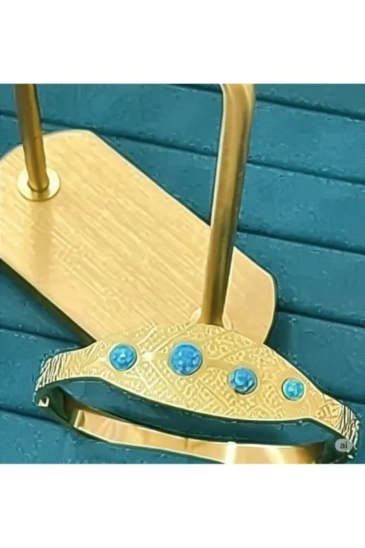 FAMEMUS ACCESSORY 0040892 Gold Renk Yaprak Desenli Turkuaz Taşlı Bilezik