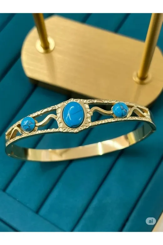 FAMEMUS ACCESSORY 0040896 Gold Turkuaz Taşlı Zarif Kadın Bileklik
