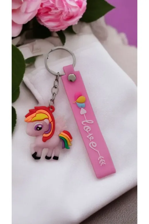 FAMEMUS ACCESSORY 0081823 Unicorn Figürlü 3D Renkli Silikon Anahtarlık & Çanta Aksesuarı (1 Adet)