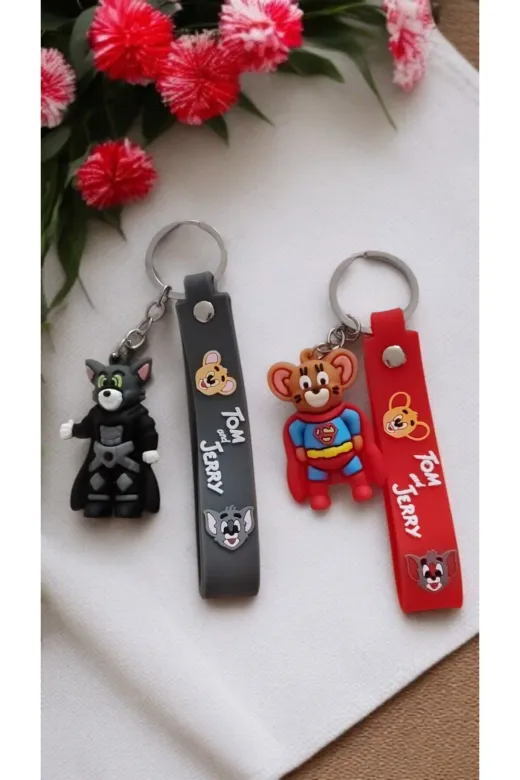 FAMEMUS ACCESSORY 0081826 2 Li 3D Çizgi Film Karakterli Anahtarlık Seti – Tom & Jerry Çanta Aksesuar