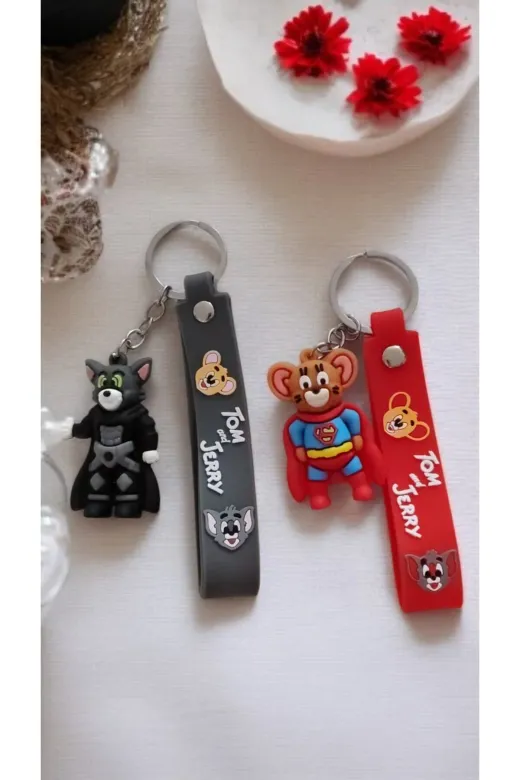 FAMEMUS ACCESSORY 0081826 2 Li 3D Çizgi Film Karakterli Anahtarlık Seti – Tom & Jerry Çanta Aksesuar