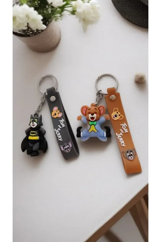 FAMEMUS ACCESSORY 0081827 2Li Set Sevimli Tom Ve Jery Karakter Figürlü Anahtarlık Çanta Aksesuarı