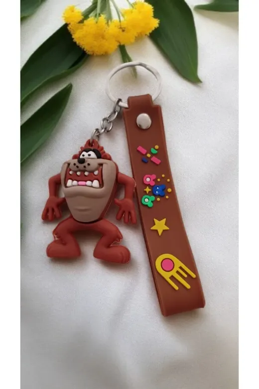 FAMEMUS ACCESSORY 0081828 2 Li Büyükboy Looney Tunes Tazmanya Canavarı Ve Tweety Anahtarlık Seti –Silikon Anahtarlık