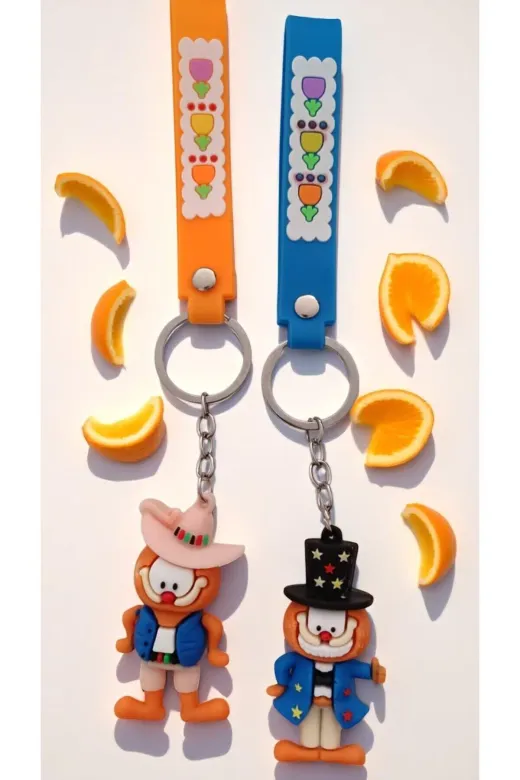 FAMEMUS ACCESSORY 0081832 Sevimli Karakter Garfield Figürlü Renkli Anahtarlık Seti – 2'li Silikon Kayışlı Çanta Aksesuar
