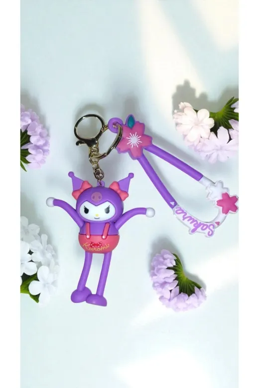 FAMEMUS ACCESSORY 00901125 3D Büyük Boy Kuromi Silikon Kordon Anahtarlık Hediyelik Ve Çanta Aksesuar I