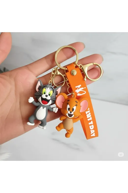 FAMEMUS ACCESSORY 0090120 2Li Tom & Jerry 3D Silikon Büyük Anahtarlık Seti Hediyelik Çanta Aksesuar