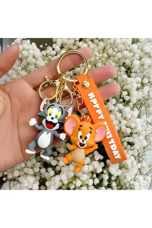 FAMEMUS ACCESSORY 0090120 2Li Tom & Jerry 3D Silikon Büyük Anahtarlık Seti Hediyelik Çanta Aksesuar
