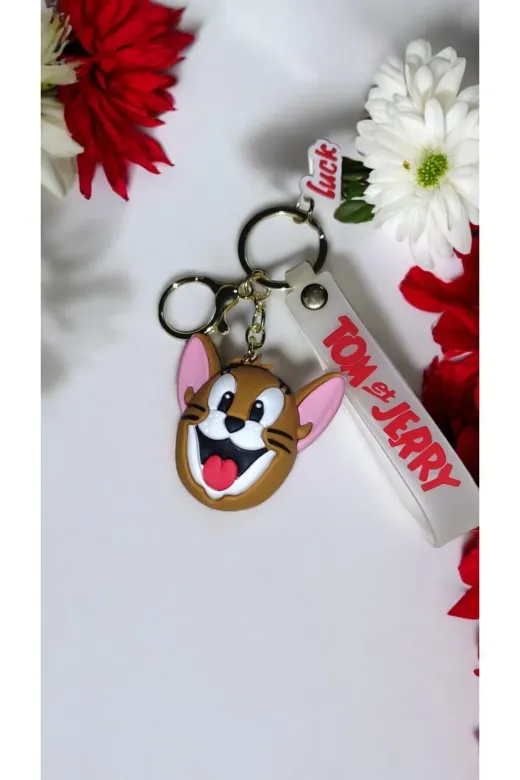 FAMEMUS ACCESSORY 0090123 2 Li Büyük Boy Tom Ve Jerry 3D Figürlü Anahtarlık Seti - Sevimli Karakter Tasarımı Çanta Aksesuarı