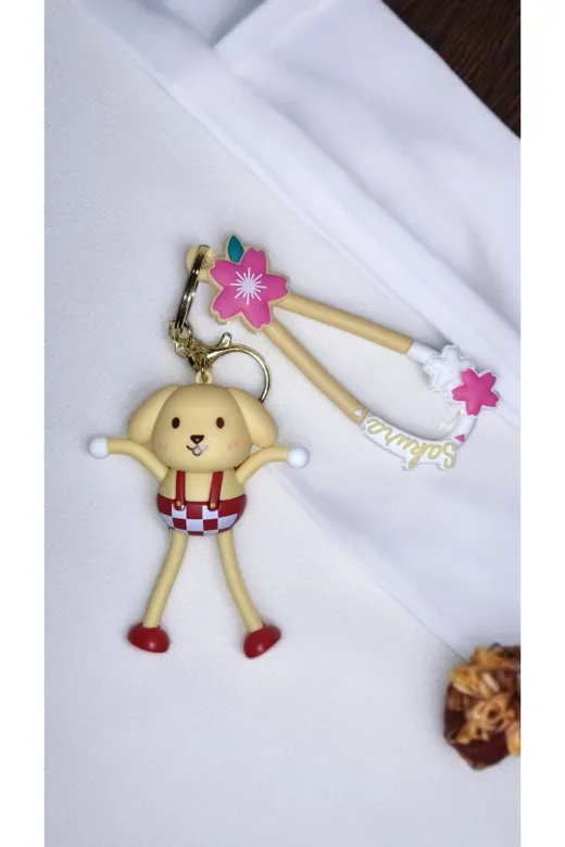 FAMEMUS ACCESSORY 0090129 3D Büyük Boy Sevimli Köpek Figürlü Anahtarlık – Sakura Temalı Ve Çanta Aksesuar