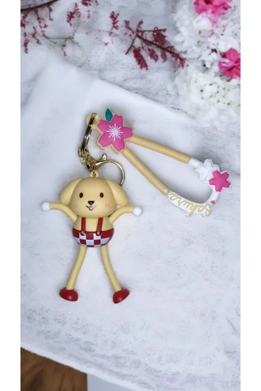 FAMEMUS ACCESSORY 0090129 3D Büyük Boy Sevimli Köpek Figürlü Anahtarlık – Sakura Temalı Ve Çanta Aksesuar