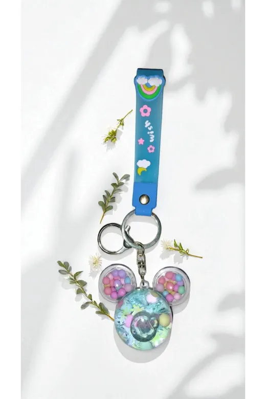FAMEMUS ACCESSORY 0090132 Renkli Köpük Sulu Boncuklu Şeffaf Ayıcık Anahtarlık & Çanta Süsü - Sevimli Tasarım