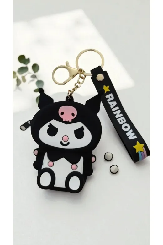 FAMEMUS ACCESSORY 0090172 Sevimli Kuromi Tasarımlı Silikon Anahtarlıklı Mini Cüzdan - Rainbow Askılı