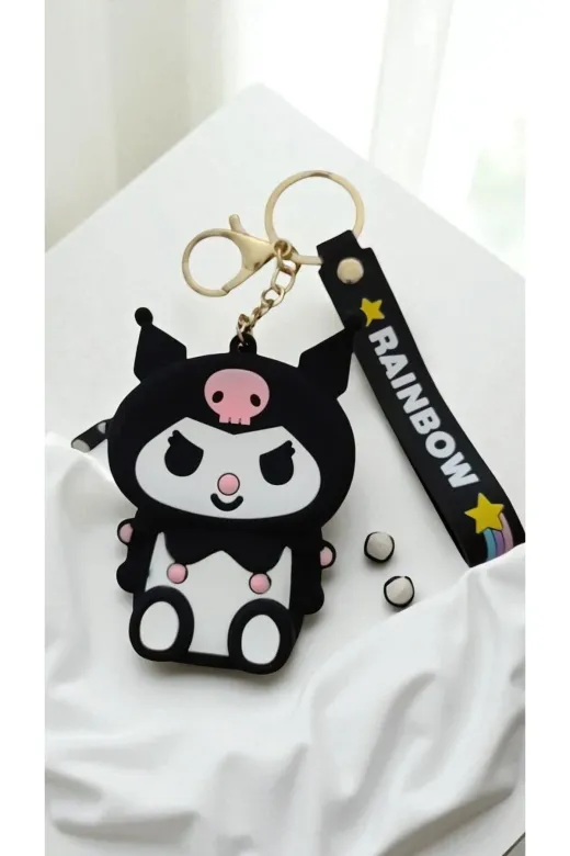 FAMEMUS ACCESSORY 0090172 Sevimli Kuromi Tasarımlı Silikon Anahtarlıklı Mini Cüzdan - Rainbow Askılı