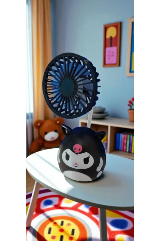 FAMEMUS ACCESSORY 0090550 Kuromi Figürlü Mini Masaüstü Usb Fan – Taşınabilir Tasarım Hediyelik Eşya Doğum Günü