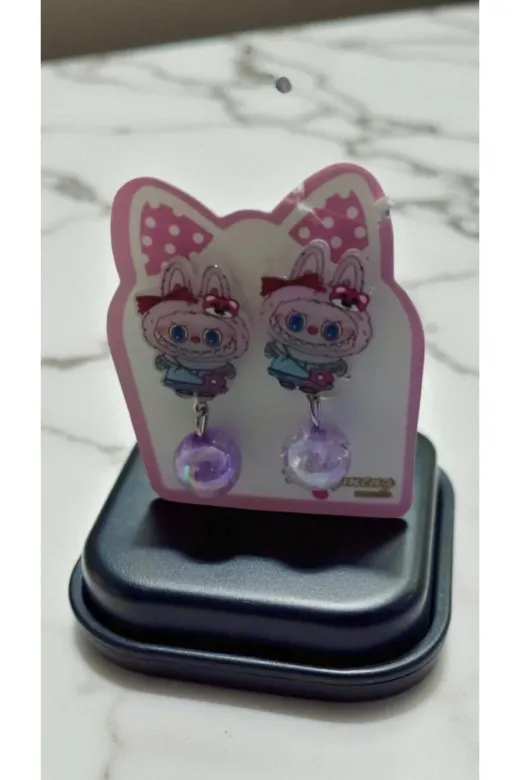 FAMEMUS ACCESSORY 010424 Sevimli Labubu Figür İçi Simli Sallantılı Boncuk Klipsli