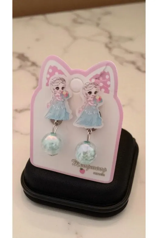 FAMEMUS ACCESSORY 101042424 Sevimli Disney Prenses Figür İçi Simli Sallantılı Boncuk Klipsli 2 Model Bir Çift Gönderim