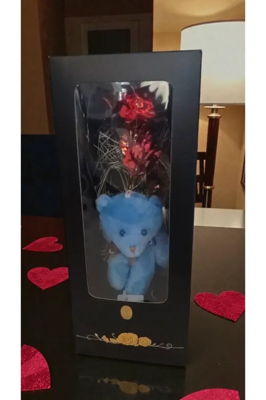 FAMEMUS ACCESSORY 132ewqewqeqe Sevgililer Gününe Özel Lüks Ayıcıklı Ledli Sonsuzluk Güllü Kutulu Boyut:28Cm