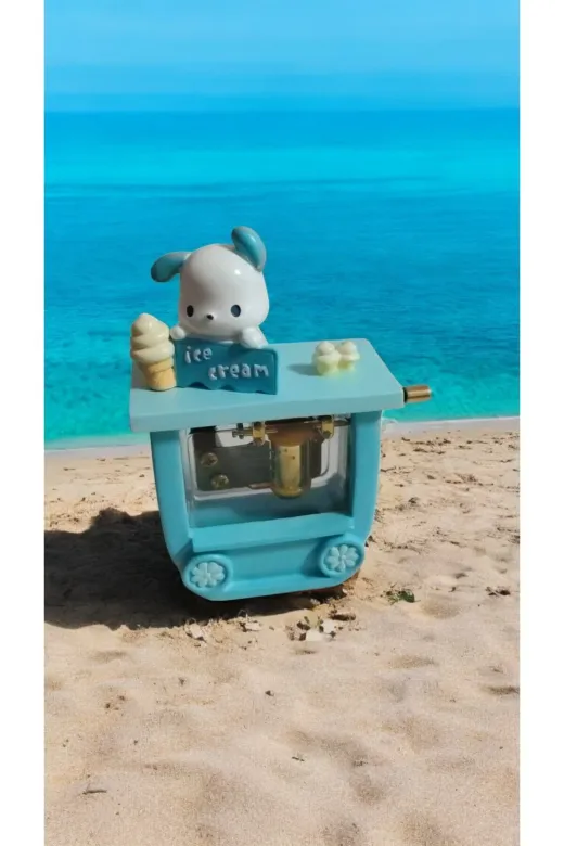 FAMEMUS ACCESSORY 1486 Cinnamoroll Pompompurin Kuromi Sevimli Dondurma Arabası Müzik Kutusu (Mavi)