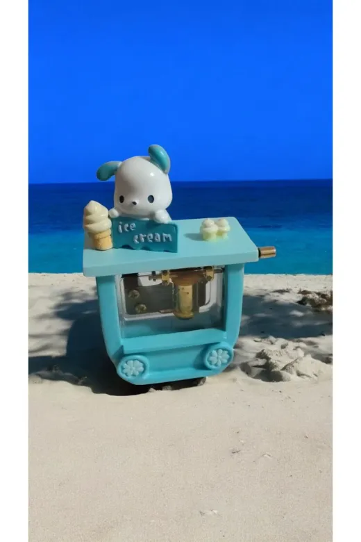 FAMEMUS ACCESSORY 1486 Cinnamoroll Pompompurin Kuromi Sevimli Dondurma Arabası Müzik Kutusu (Mavi)