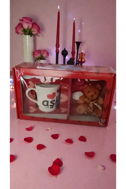 FAMEMUS ACCESSORY 21312321243324 Sevgililer Gününe Özel Kutulu Ayıcıklı Kupa Sevgili Boyut 30 Cm