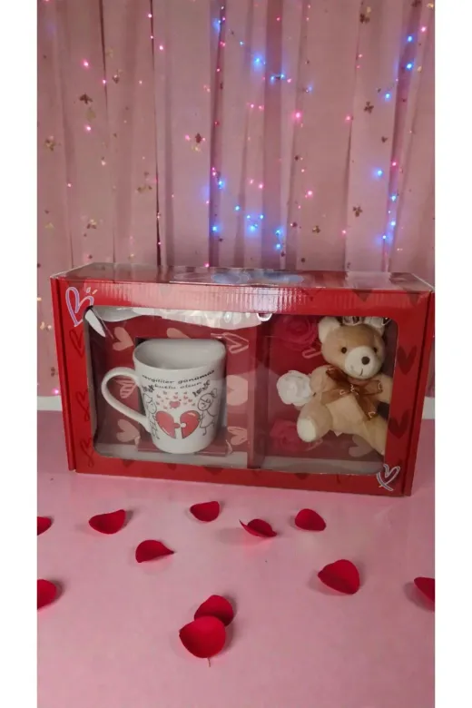 FAMEMUS ACCESSORY 21312321243324 Sevgililer Gününe Özel Kutulu Ayıcıklı Kupa Sevgili Boyut 30 Cm