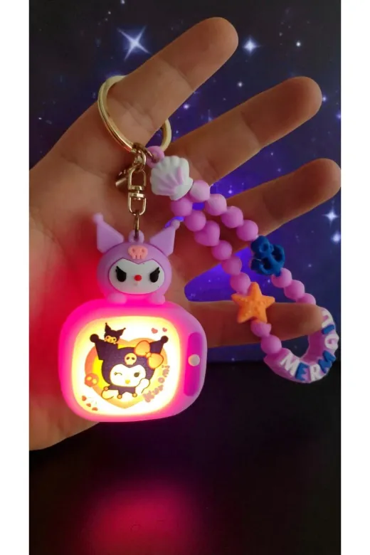FAMEMUS ACCESSORY 214wrdss Kuromi Tv Ekran Işıklı Silikon Kayış Çanta Aksesuar Ve Anahtarlık Kayış Hariç Boyut (7Cm*5Cm )