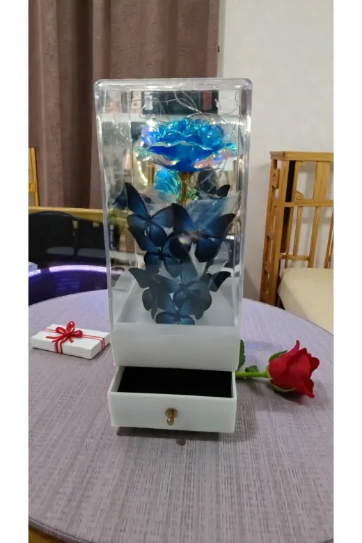 FAMEMUS ACCESSORY 2343eqweqw Sevgililer Gününe Özel Çekmeçeli Yüzük Koyulan Led Işıklı Gül Buket Boyut:22Cm